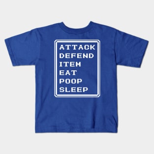 Final Fantasy Battle Menu Eat Poop Sleep Warrior Version Kids T-Shirt